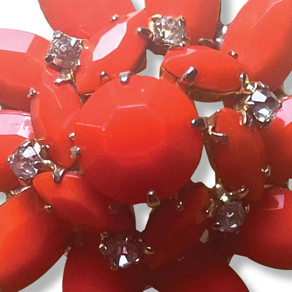 Vintage Orange Floral Brooch with inset rhinestones - Picture 6 of 7
